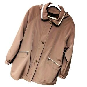 Fitz-Wright All‎ Weather Coat Women's L Zip Lining Hood Water Repel Tan Utility